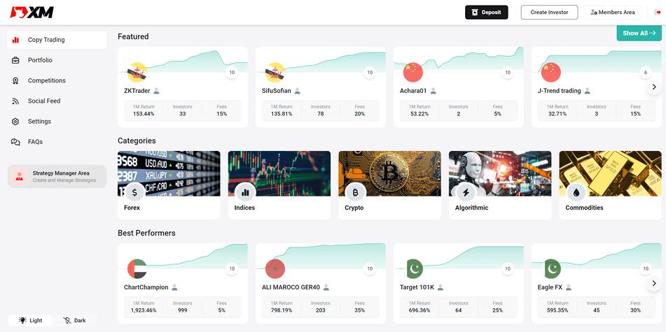 página de copy trading da xm
